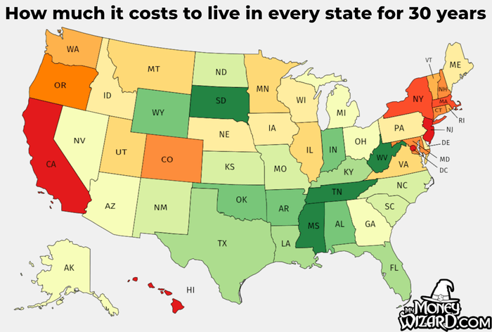 How much it costs to live in every state for 30 years, ranked. - My