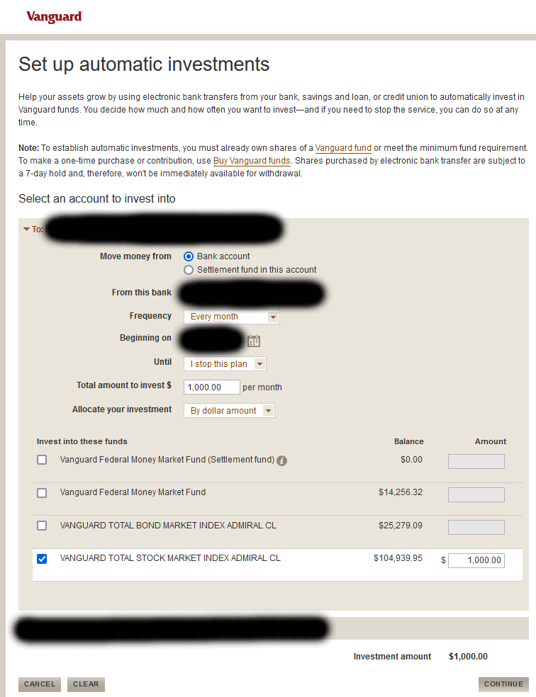 How to easily set up automatic investments at Vanguard (3 minutes or